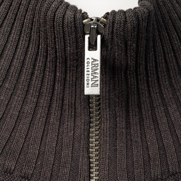 Armani Collezioni Brownish-Grey Ribbed Silk-Blend Knit 1/2-Zip Pullover - Picture 5 of 11